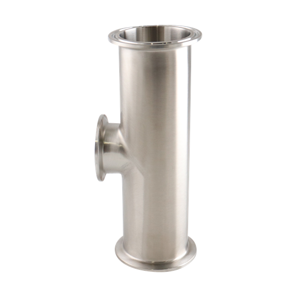 reducing tee, 2-inch x 1.5-inch Tri-Clamp, short branch, made from 316L stainless steel, with 20RA interior and 32RA exterior surface finish, SF1 BPE compliant
