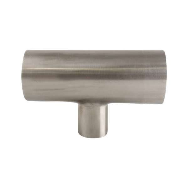 Reducing tee: 2.5-inch to 1.5-inch butt weld, 316L stainless steel, 20RA internal and 32RA outer finish, SF1 BPE compliant.