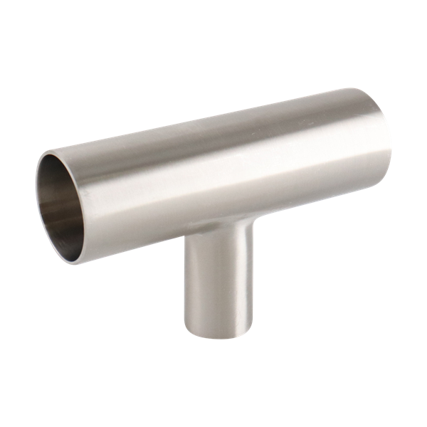 Reducing tee, 1.5-inch by 1-inch butt weld connection, made of 304 stainless steel, with a 32RA inner diameter and outer diameter finish.