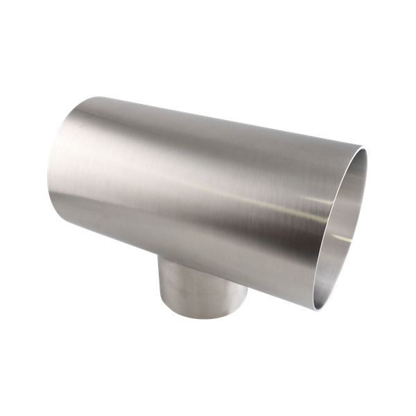 Reducing tee with 6-inch by 4-inch butt weld connections, made from 304 stainless steel, with a 32RA internal and outer surface finish.