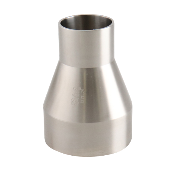 Concentric reducer, 2.5-inch by 1.5-inch butt weld connection, made of 316L stainless steel, with a 3.375-inch overall length, 20RA inner diameter finish, and 32RA outer diameter finish, SF1 BPE compliant.