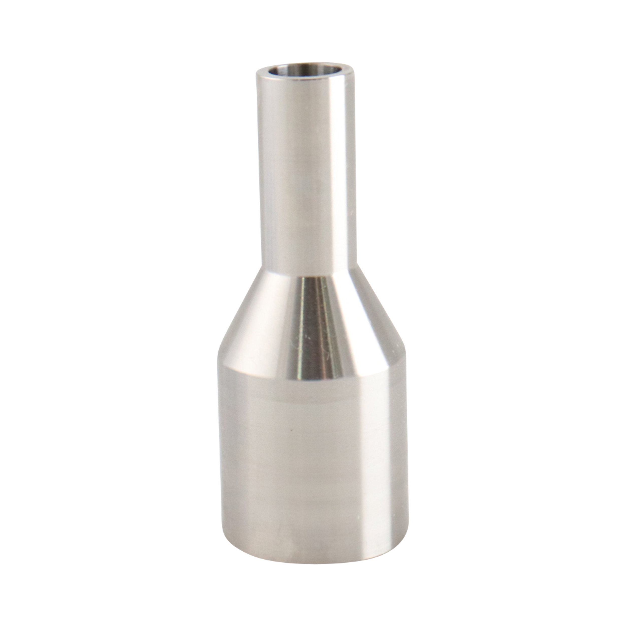 concentric reducer, 1-inch x 0.5-inch butt-weld, 316L stainless steel, 2.5-inch overall length, with 20RA interior and 32RA exterior surface finish, SF1 BPE compliant