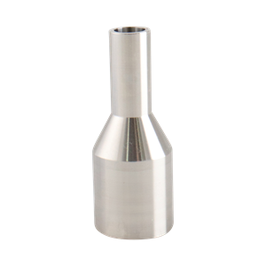 concentric reducer, 1-inch x 0.5-inch butt-weld, 316L stainless steel, 2.5-inch overall length, with 20RA interior and 32RA exterior surface finish, SF1 BPE compliant