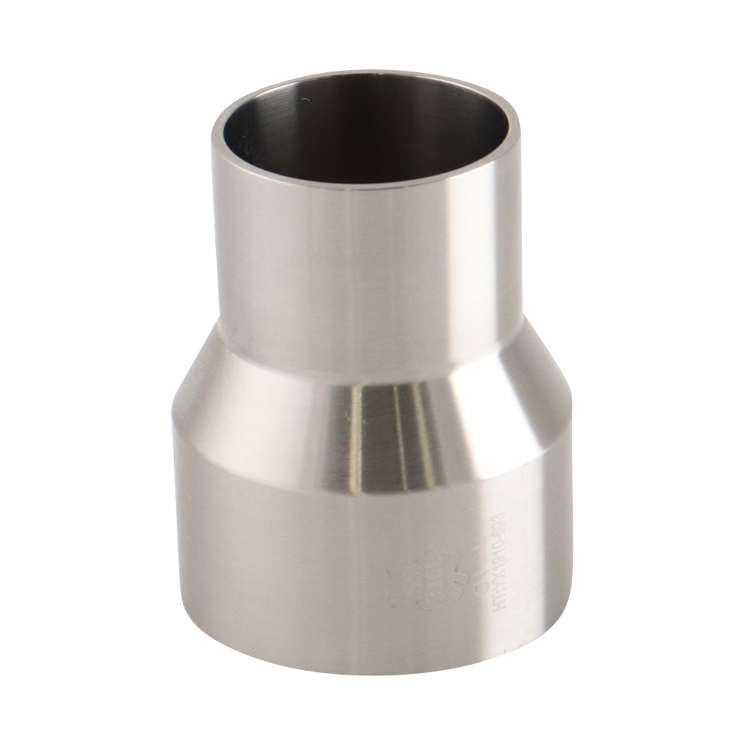 concentric reducer, 2-inch x 1.5-inch butt-weld, 316L stainless steel, 2.5-inch overall length, with 20RA interior and 32RA exterior surface finish, SF1 BPE compliant