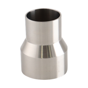 concentric reducer, 2-inch x 1.5-inch butt-weld, 316L stainless steel, 2.5-inch overall length, with 20RA interior and 32RA exterior surface finish, SF1 BPE compliant