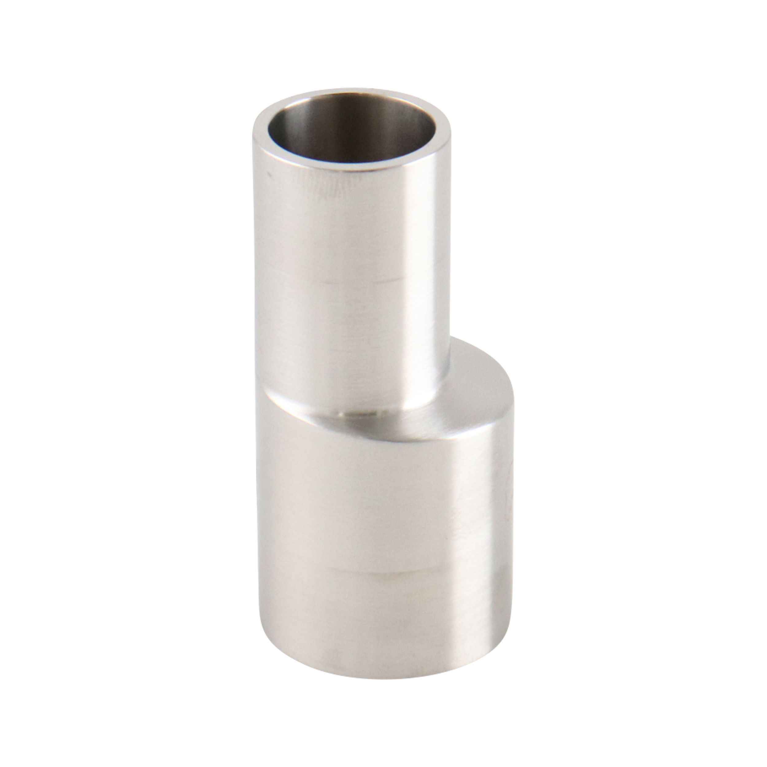 eccentric reducer, 1-inch x 0.75-inch butt-weld, made from 316L stainless steel, with 2.125-inch overall length, 20RA interior, and 32RA exterior surface finish, SF1 BPE compliant