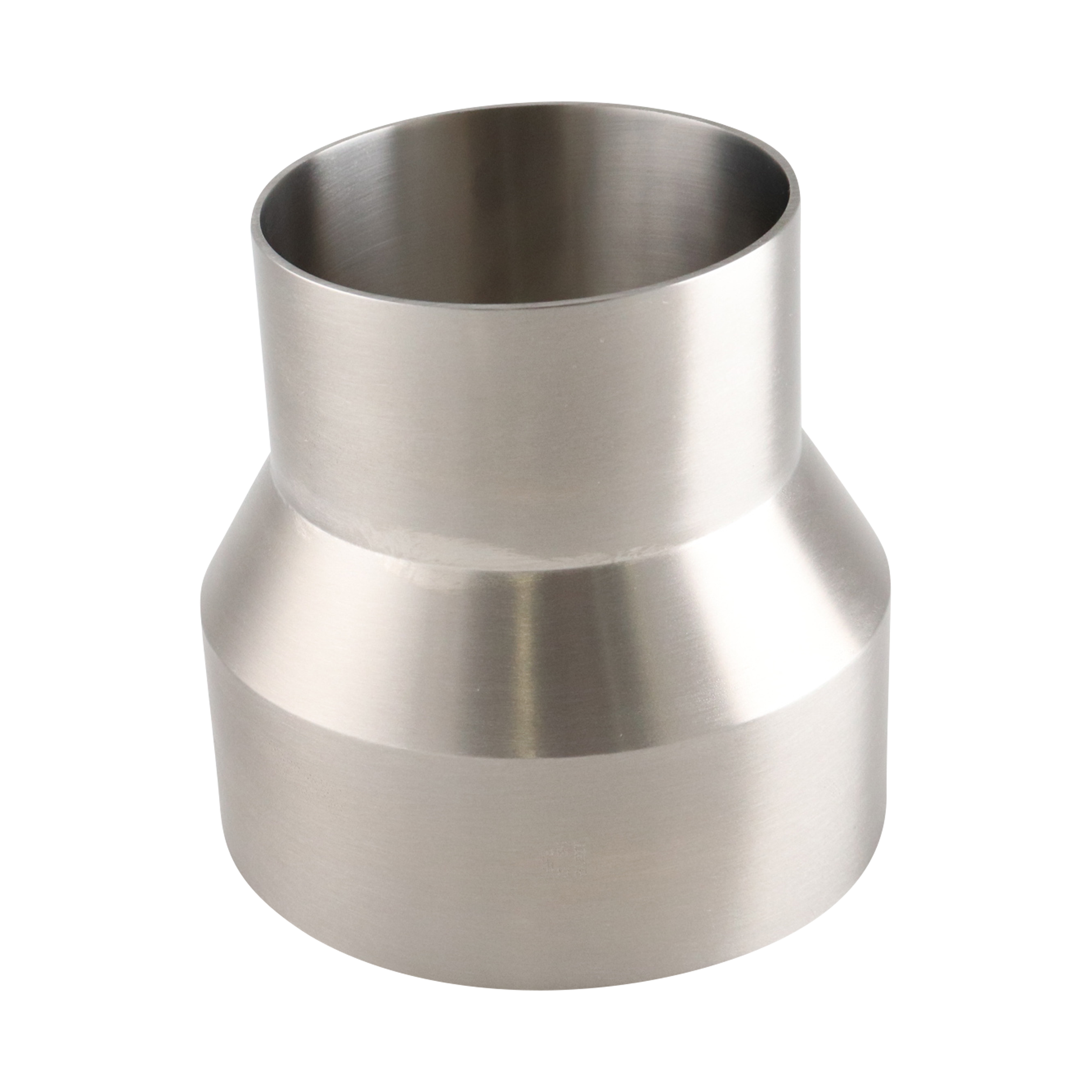 concentric reducer, 4-inch x 3-inch butt-weld, made from 316L stainless steel, with 3.875-inch overall length, 20RA interior and 32RA exterior surface finish, SF1 BPE compliant

