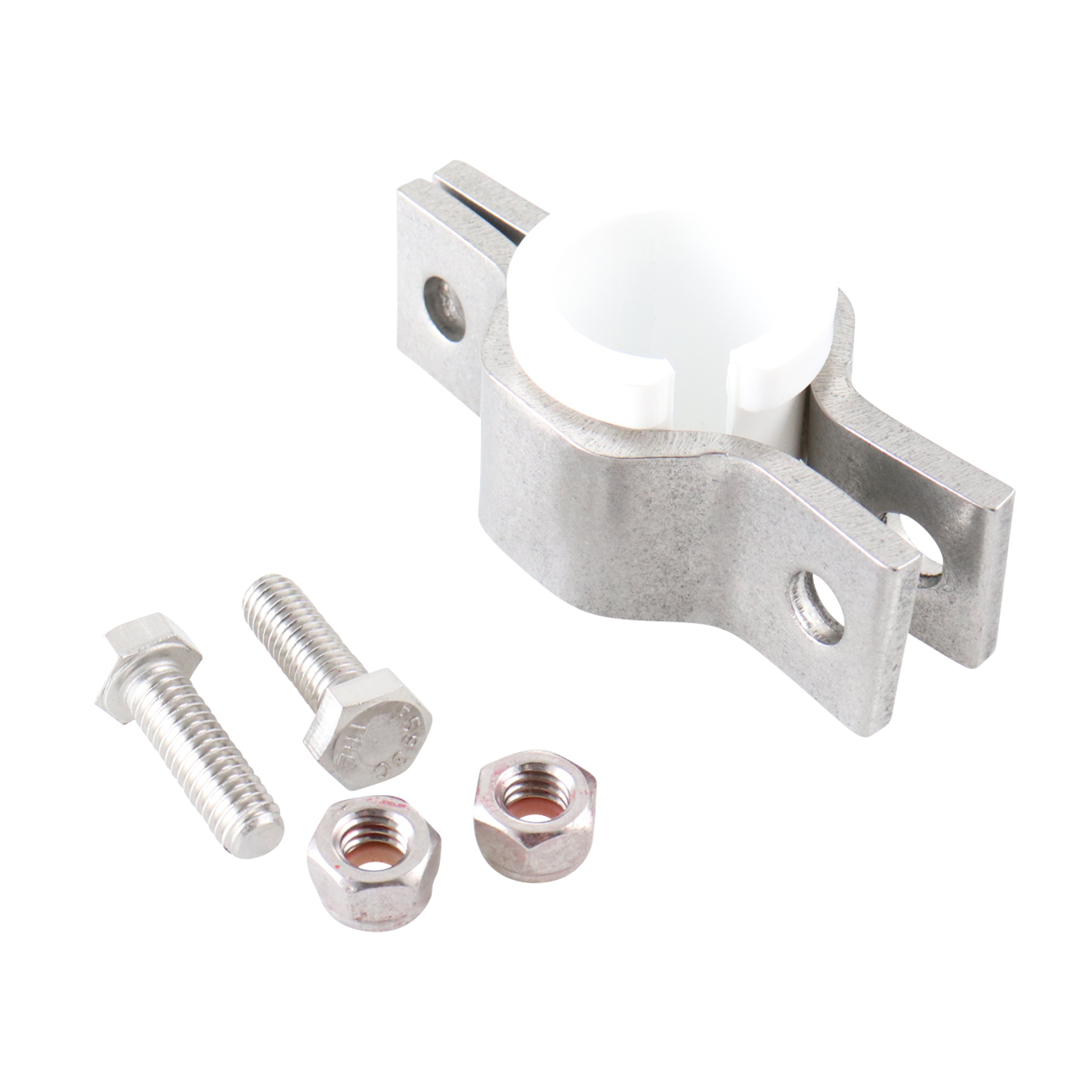 Hex Hanger Assembly, fits 0.5-inch pipe, polypropylene insert, model 329F, made in the USA.