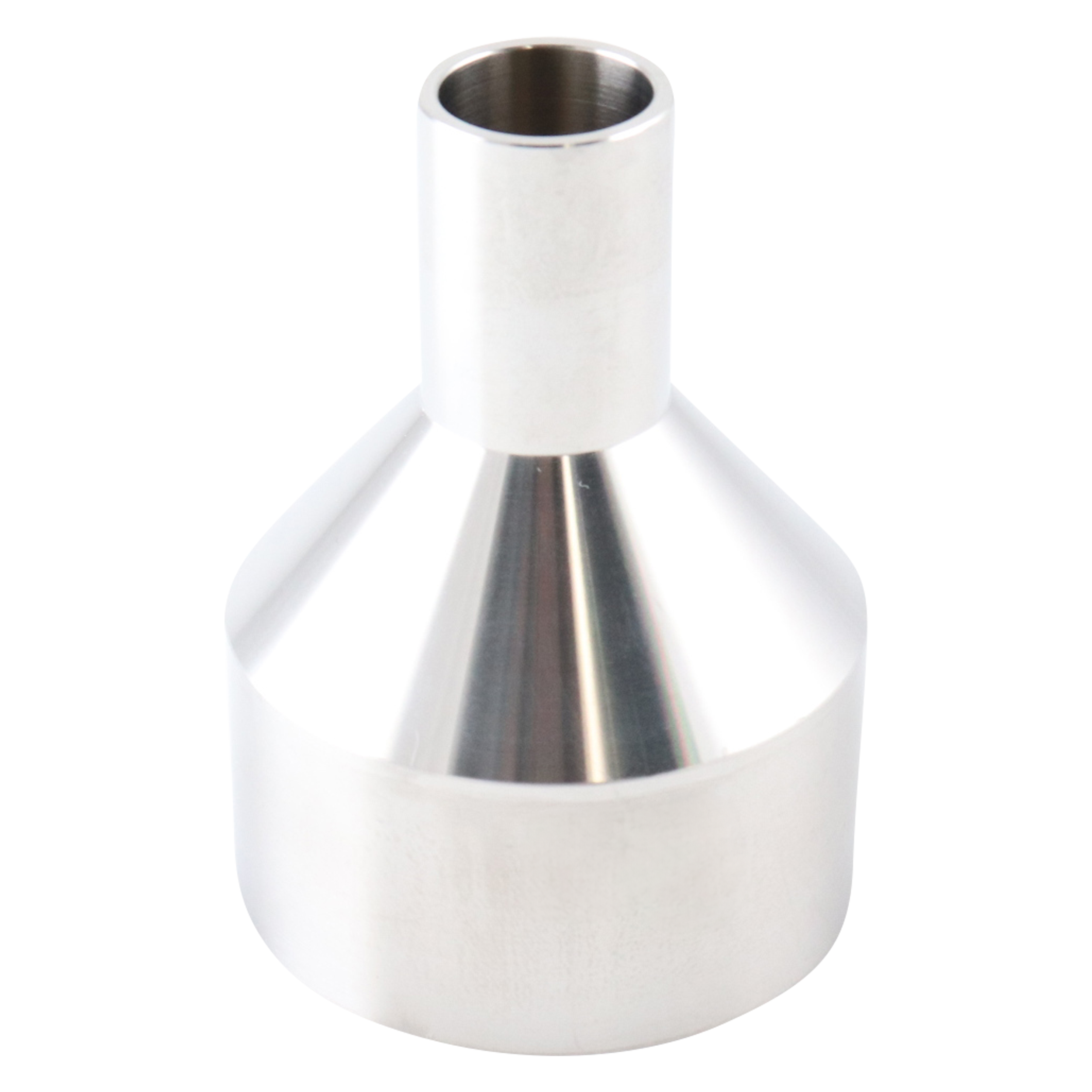 Concentric reducer, 2-inch by 0.75-inch butt-weld, made from 316L stainless steel, 3.375-inch overall length, with 20RA internal finish and 32RA external finish, SF1 compliant.
