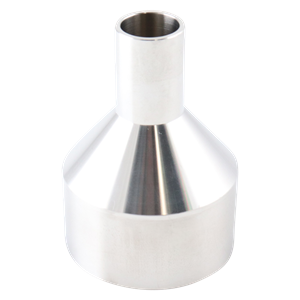 Concentric reducer, 2-inch by 0.75-inch butt-weld, made from 316L stainless steel, 3.375-inch overall length, with 20RA internal finish and 32RA external finish, SF1 compliant.
