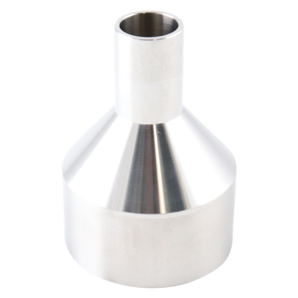 Concentric reducer, 2-inch by 0.75-inch butt-weld, made from 316L stainless steel, 3.375-inch overall length, with 20RA internal finish and 32RA external finish, SF1 compliant.

