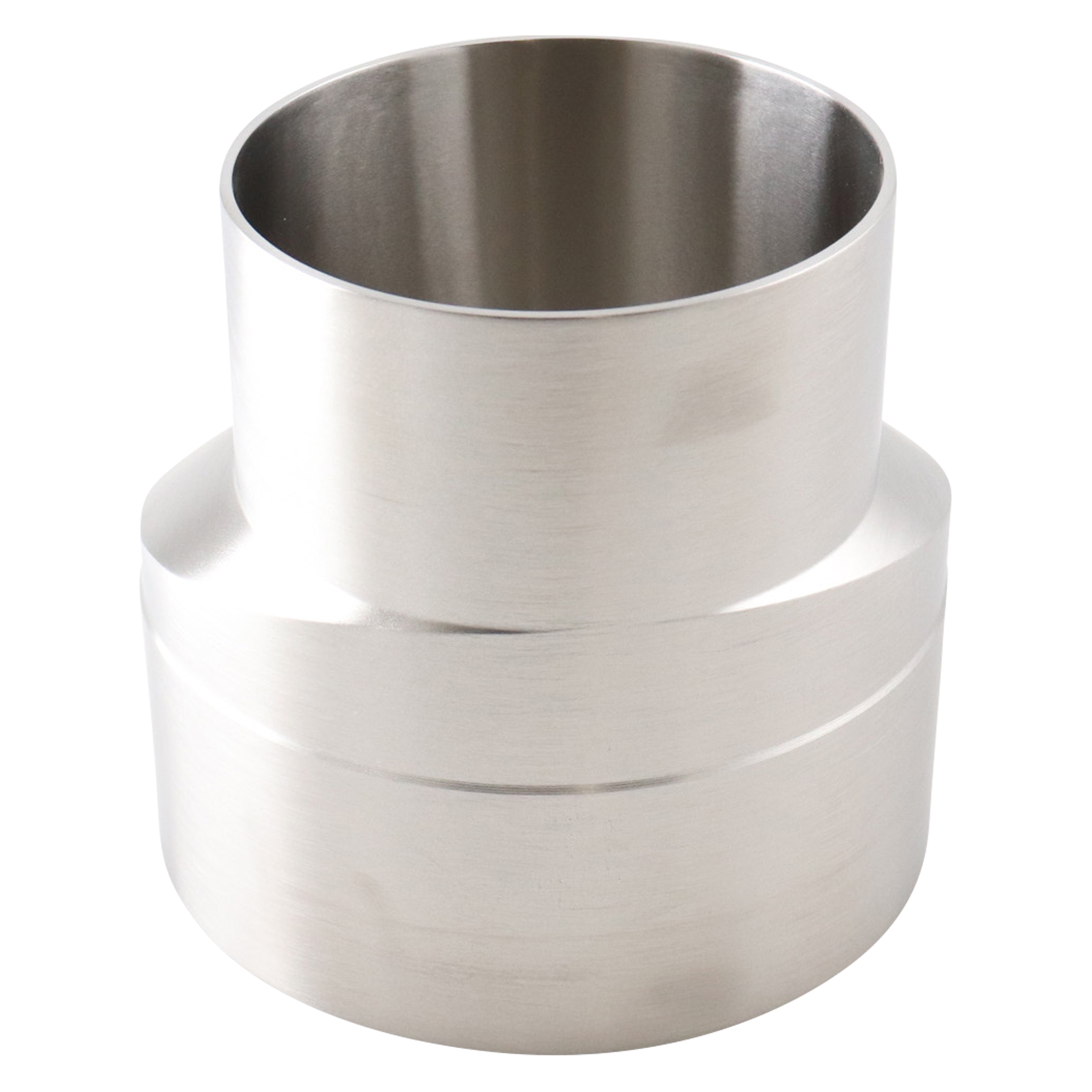 eccentric reducer, 4-inch x 3-inch butt-weld, made from 316L stainless steel, with 3.875-inch overall length, 20RA interior and 32RA exterior surface finish, SF1 BPE compliant