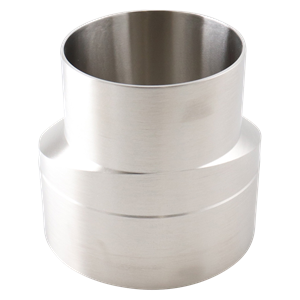 eccentric reducer, 4-inch x 3-inch butt-weld, made from 316L stainless steel, with 3.875-inch overall length, 20RA interior and 32RA exterior surface finish, SF1 BPE compliant