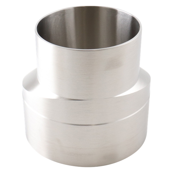 eccentric reducer, 4-inch x 3-inch butt-weld, made from 316L stainless steel, with 3.875-inch overall length, 20RA interior and 32RA exterior surface finish, SF1 BPE compliant