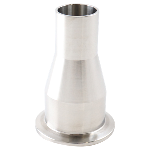 concentric reducer, 1.5-inch x 1-inch Tri-Clamp to butt-weld, made from 316L stainless steel, with 3-inch overall length, 20RA interior and 32RA exterior surface finish, SF1 BPE compliant
