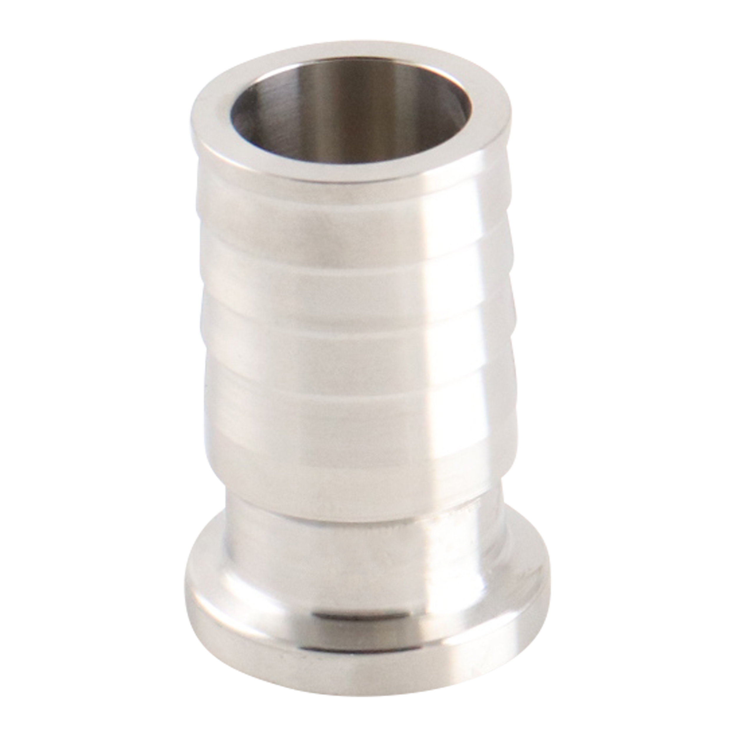 Hose barb adapter, 0.75-inch tri-clamp to hose barb connection, made of 316L stainless steel, with a 20RA inner diameter finish and 32RA outer diameter finish.