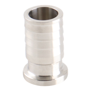Hose barb adapter, 0.75-inch tri-clamp to hose barb connection, made of 316L stainless steel, with a 20RA inner diameter finish and 32RA outer diameter finish.