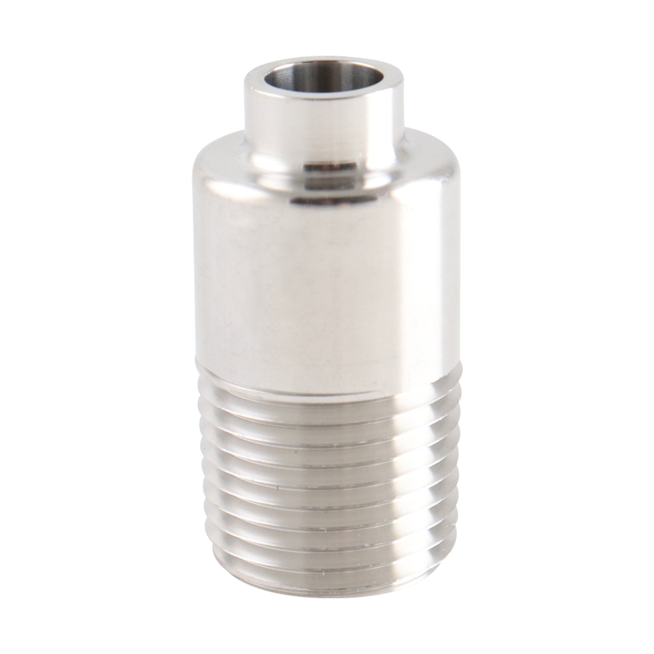Adapter for 0.5-inch butt weld to MNPT connection, made from 316L stainless steel.