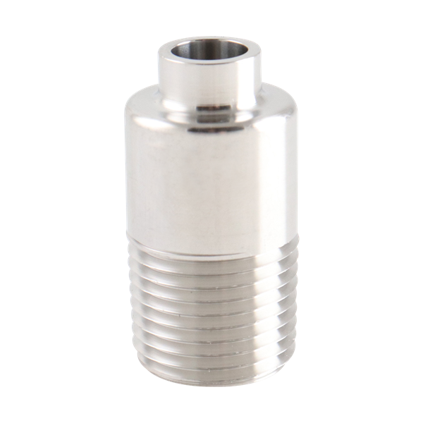 Adapter for 0.5-inch butt weld to MNPT connection, made from 316L stainless steel.