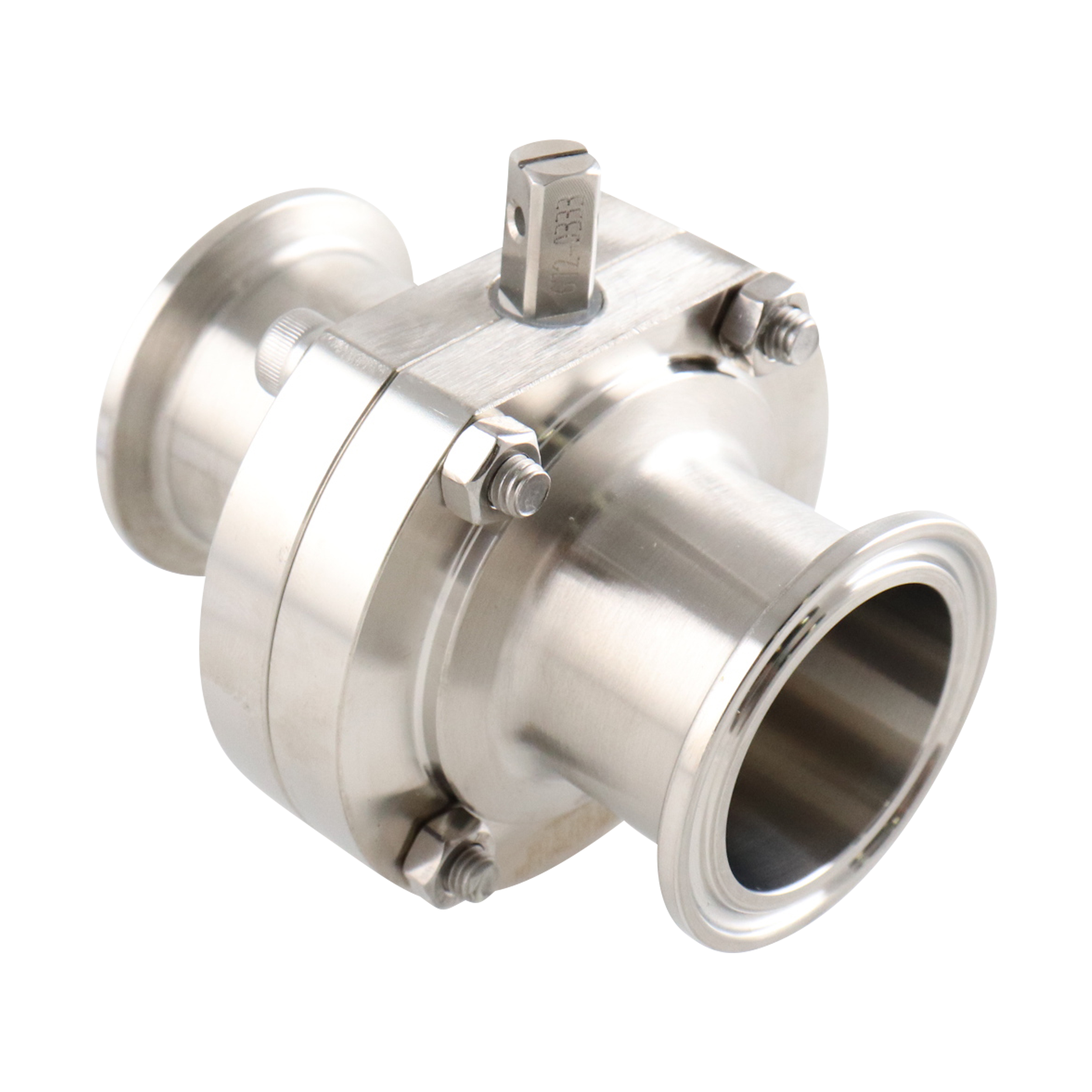 butterfly valve, 1.5-inch Tri-Clamp, made from 316L stainless steel, with Viton seat and no handle