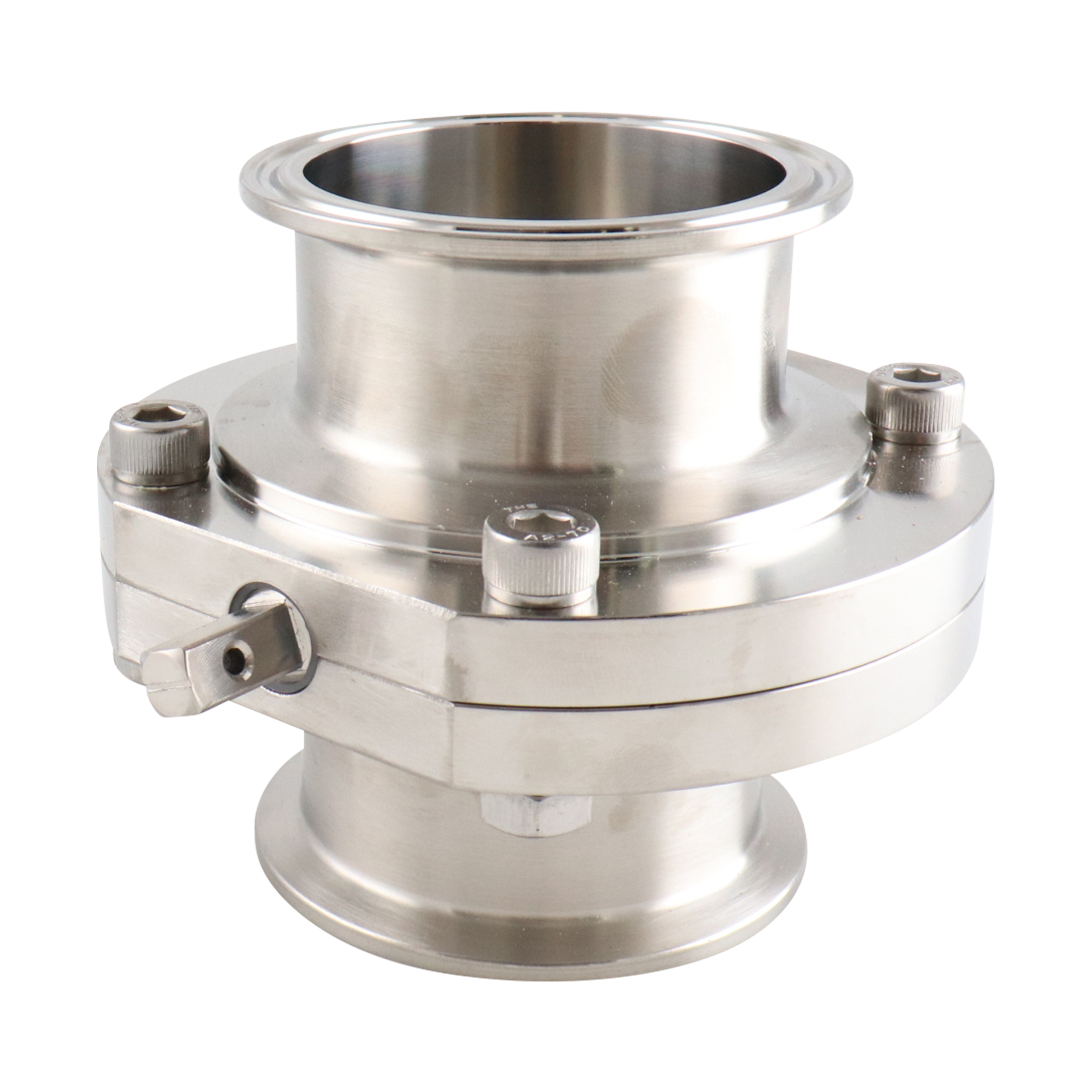 butterfly valve, 2.5-inch Tri-Clamp, made from 316L stainless steel, with Viton seat, no handle included