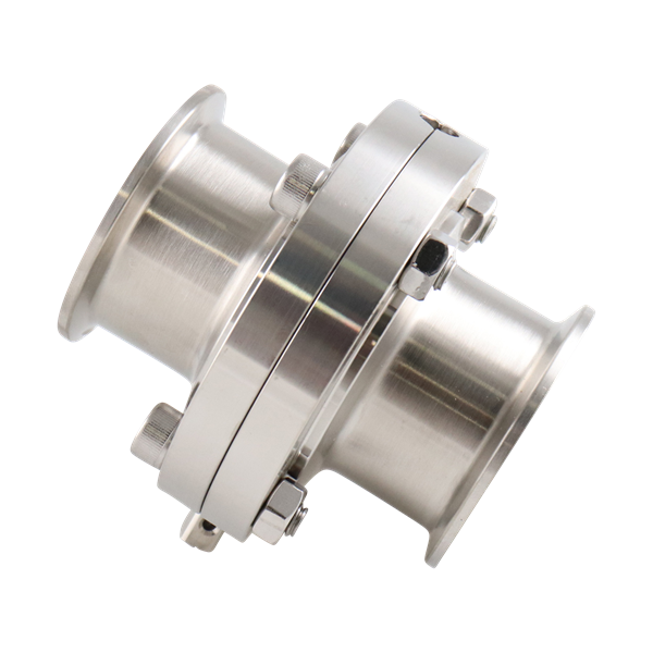 LKB Butterfly Valve, 2-inch tri-clamp connection, made of 316L stainless steel, with a silicone seat, and no handle.