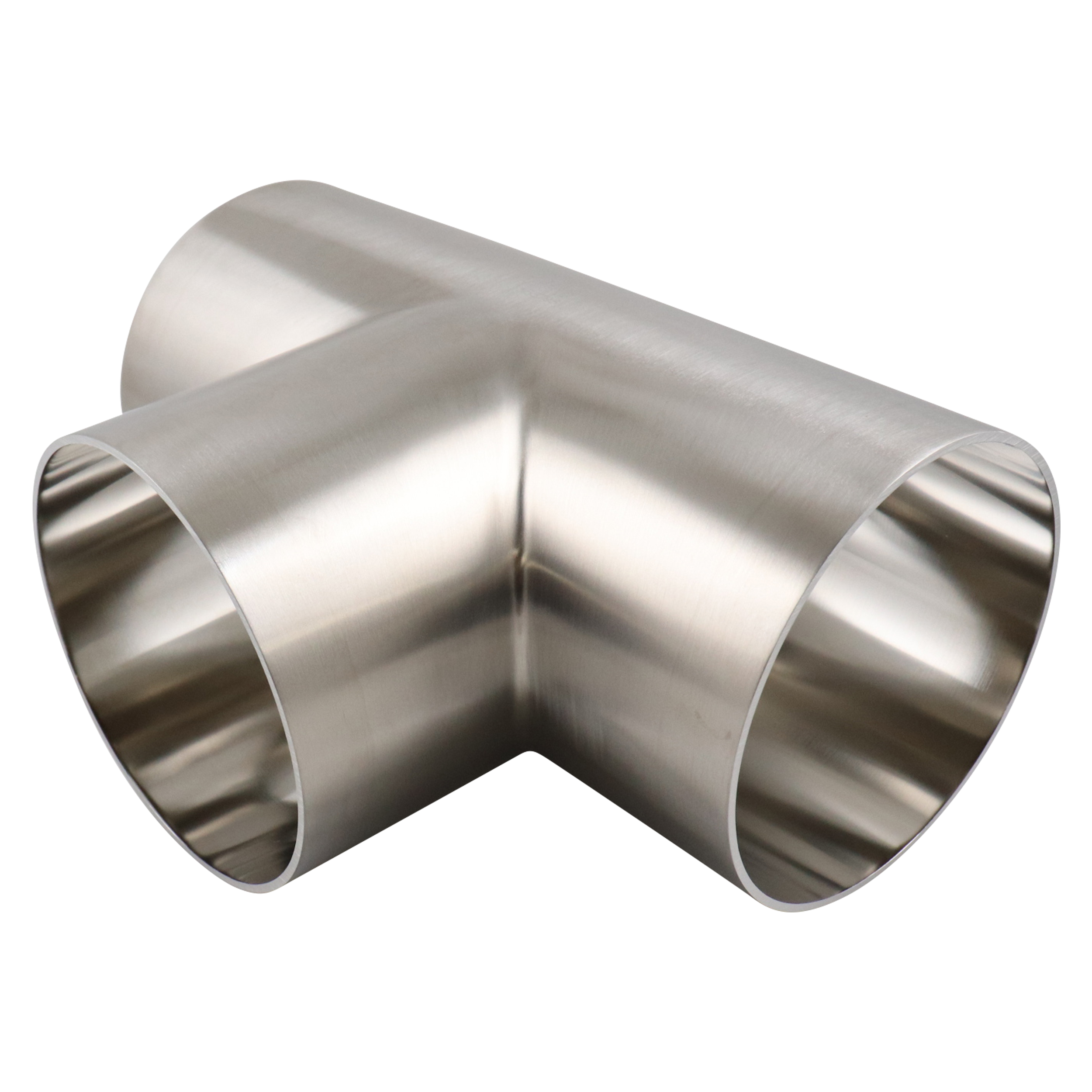 Tee, 4-inch size, Butt Weld connection, made of 316L stainless steel, 15RA electropolished inner diameter surface finish, 32RA outer diameter surface finish, SF4 BPE compliant.