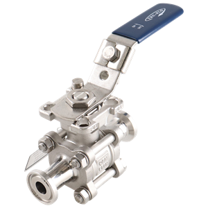 ball valve, 0.5-inch Tri-Clamp, PTFE cavity fill, made from 316L stainless steel, QSM design