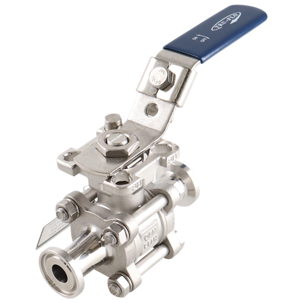 ball valve, 0.5-inch Tri-Clamp, PTFE cavity fill, made from 316L stainless steel, QSM design