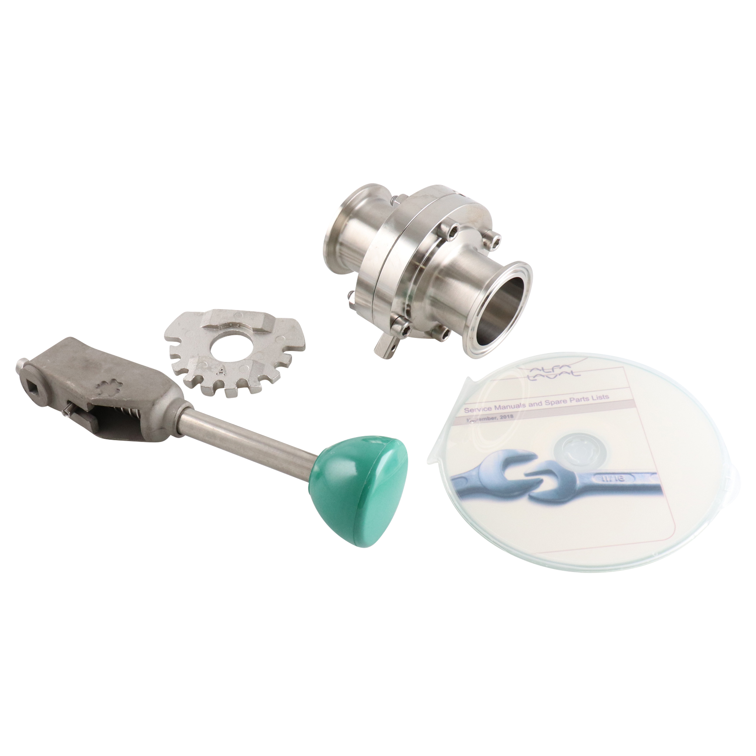 Butterfly valve 1.5" tri-clamp 316L EPDM seat green handle