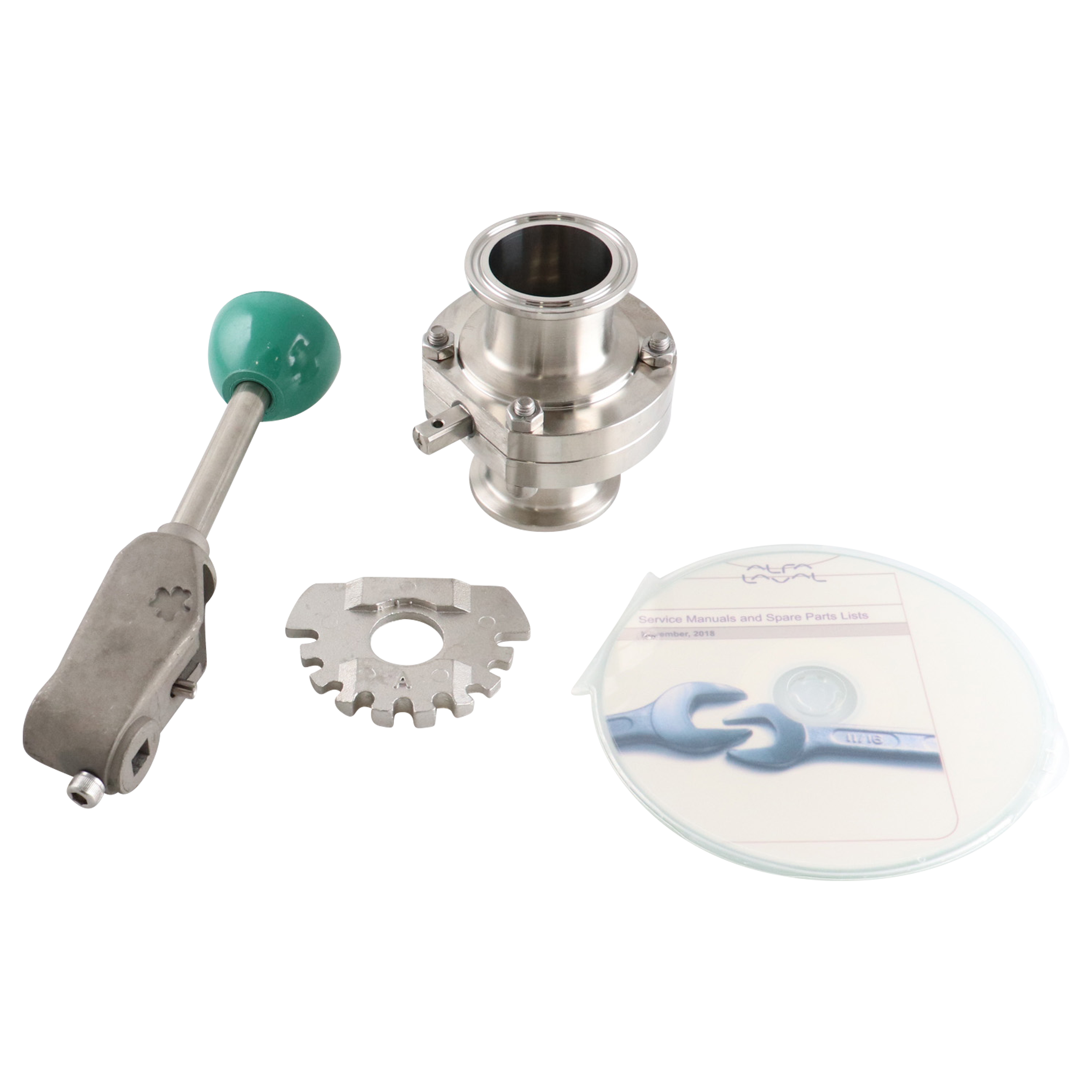 Butterfly valve 1.5" tri-clamp, 316L, viton seat, green handle
