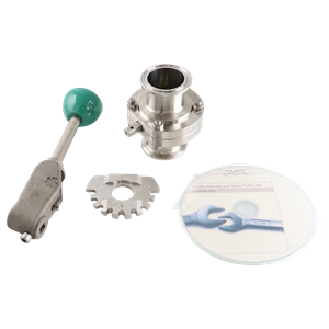 Butterfly valve 1.5" tri-clamp, 316L, viton seat, green handle