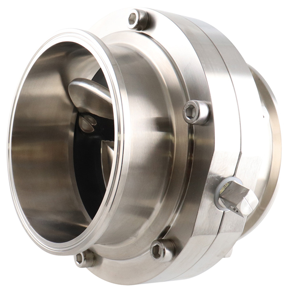 butterfly valve, 6-inch Tri-Clamp, made from 316L stainless steel, with EPDM seat and no handle