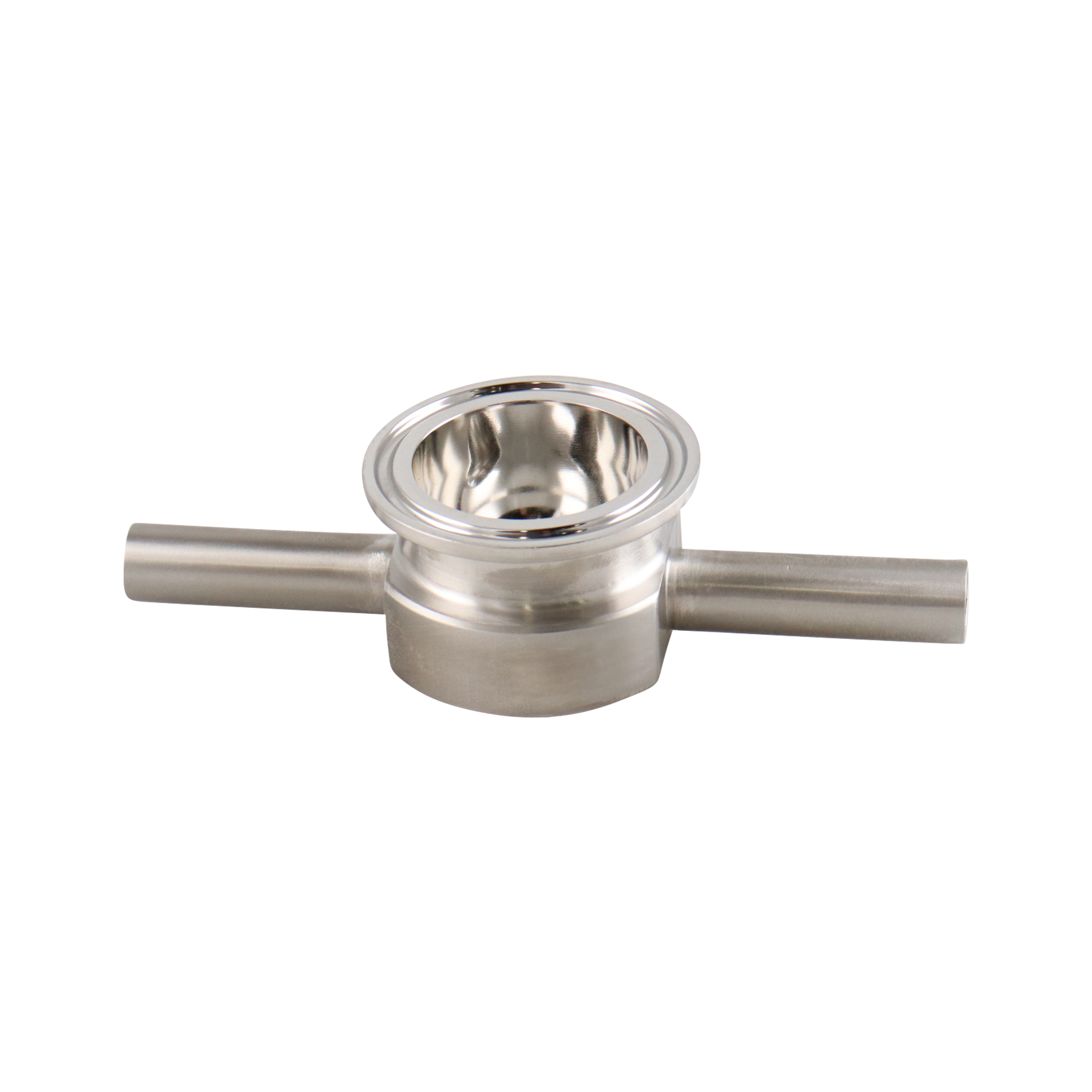 Instrument Tee, 0.5-inch x 1.5-inch, Butt Weld to Tri-Clamp connection, made of 316L stainless steel, 15RA internal diameter electropolished surface finish, 32RA outer diameter, SF4 BPE compliant.