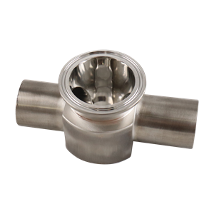 Instrument tee 1.5" x 2" butt weld x tri-clamp 316L, 15Ra electropolished inner diameter, 32Ra outer diameter, SF4 bpe