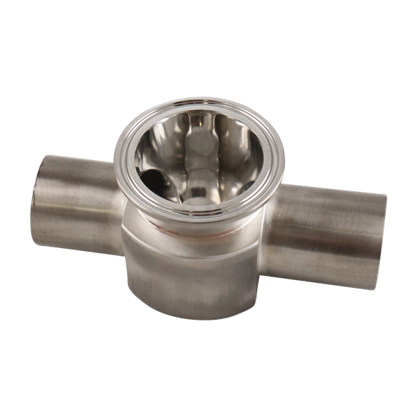 Instrument tee 1.5" x 2" butt weld x tri-clamp 316L, 15Ra electropolished inner diameter, 32Ra outer diameter, SF4 bpe