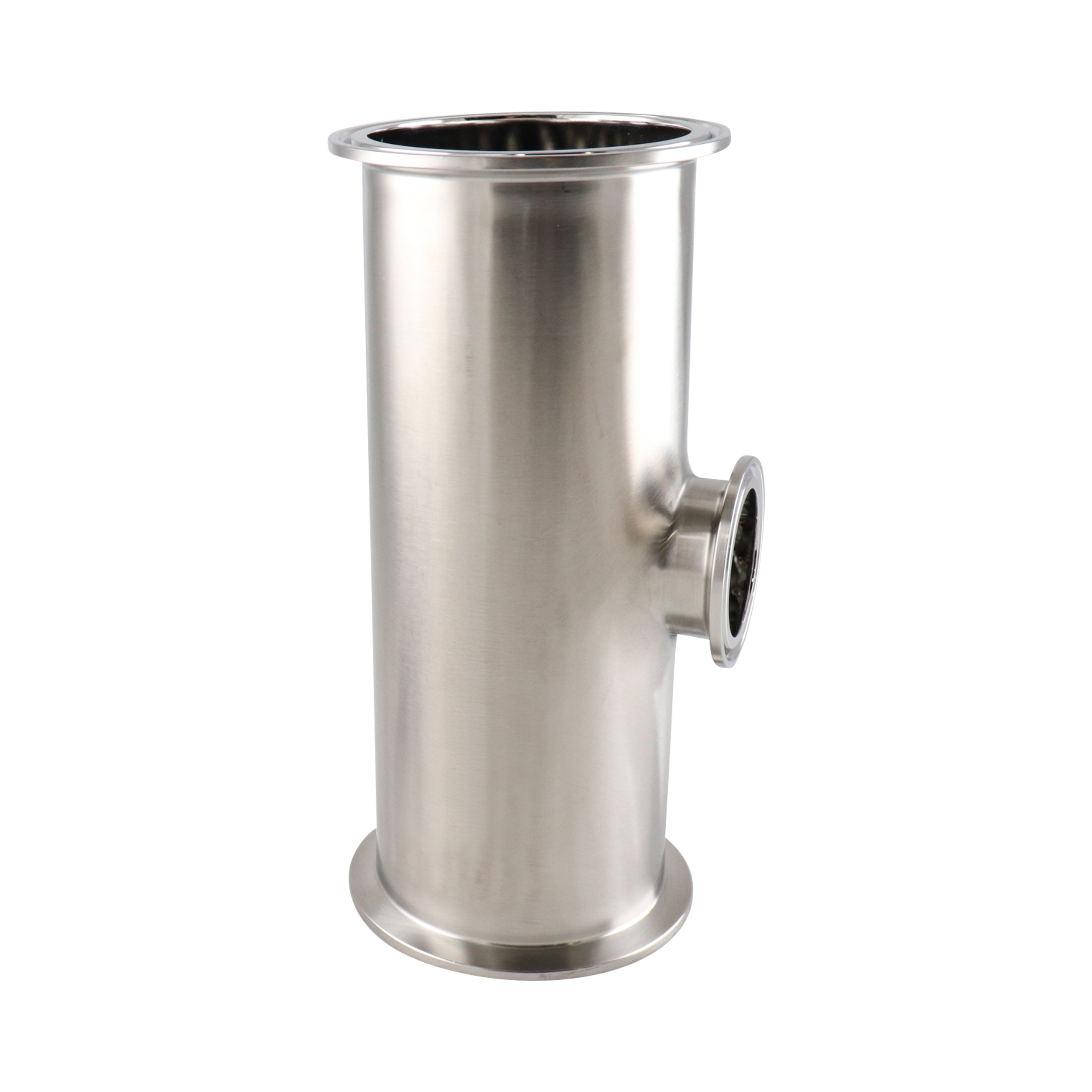Reducing tee with dimensions 3 inches x 1.5 inches, tri-clamp connection, made from 316L stainless steel, featuring a 15RA electropolished internal finish, 32RA outer finish, SF4 BPE compliant.