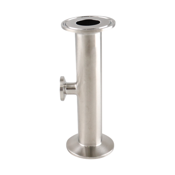 Reducing tee with a 1-inch by 0.5-inch short branch tri-clamp connection, made of 316L stainless steel, with a 20RA inner diameter finish and 32RA outer diameter finish, SF1 BPE compliant.