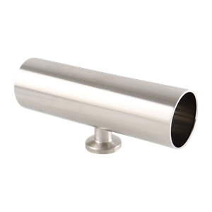 Reducing tee with 1.5-inch by 0.5-inch tri-clamp connections, short branch style, 316L stainless steel, 15RA electropolished internal finish, and 32RA outer finish, SF4 BPE compliant.