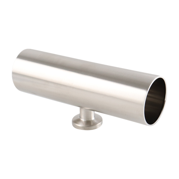 Reducing tee with 1.5-inch by 0.5-inch tri-clamp connections, short branch style, 316L stainless steel, 15RA electropolished internal finish, and 32RA outer finish, SF4 BPE compliant.