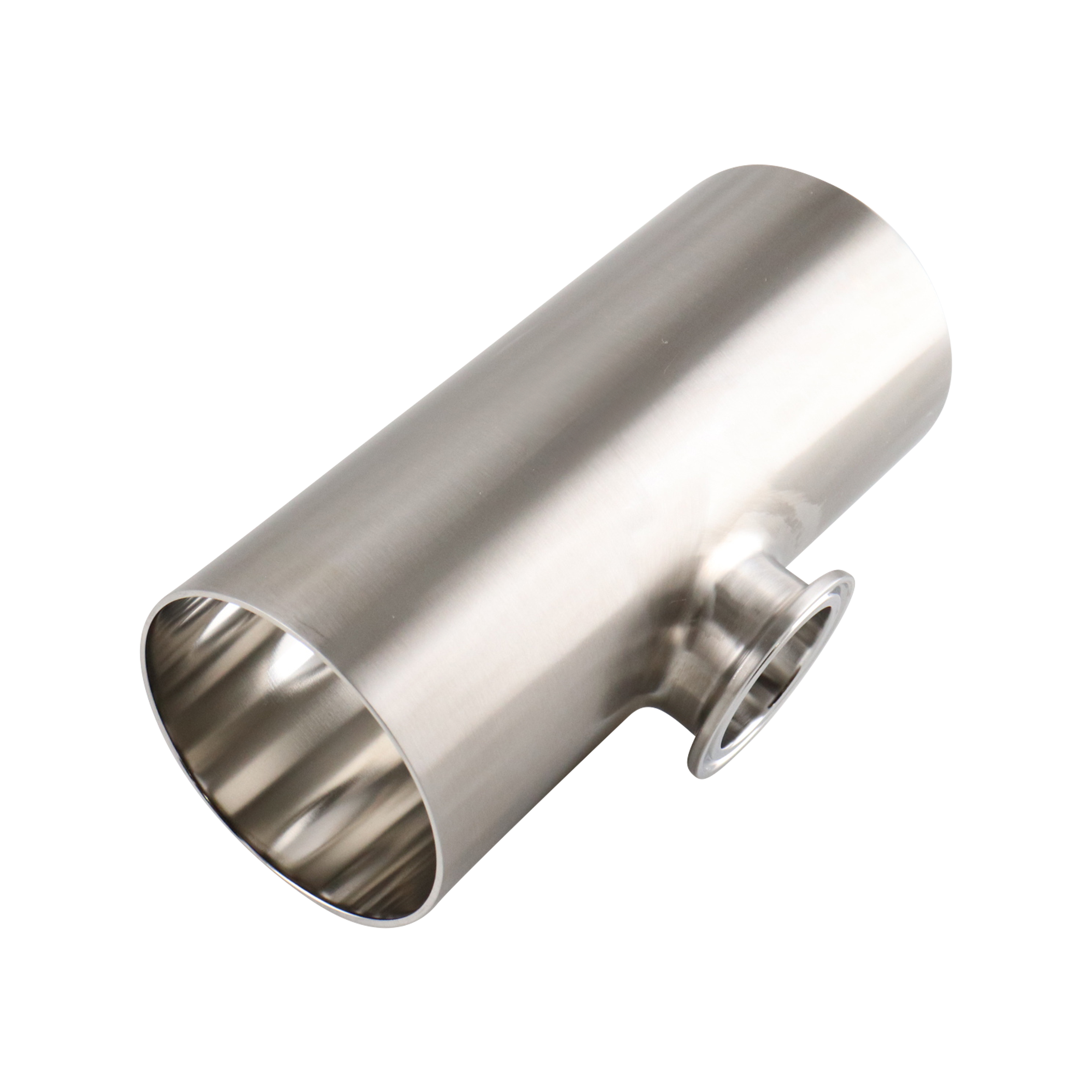Reducing Tee, 3x1.5-inch tri-clamp connection with a short branch, made of 316L stainless steel, with a 15RA electropolished inner diameter, 32RA outer diameter, compliant with SF4 BPE standards.
