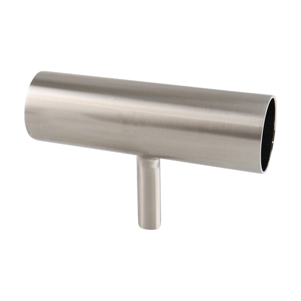 Reducing tee with 1.5-inch by 0.5-inch butt weld connections, made of 316L stainless steel, with a 15RA electropolished internal finish and 32RA outer finish, SF4 BPE compliant.