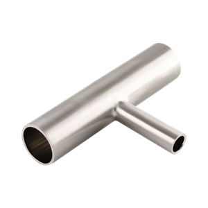 Reducing Tee, 1-inch to 0.5-inch butt weld connection, made of 316L stainless steel, with a 15RA electropolished inner diameter and 32RA outer diameter, compliant with SF4 BPE standards.
