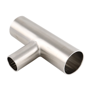 Reducing tee with dimensions 1.5 inches x 1 inch, butt weld connection, made from 316L stainless steel, 15RA EP internal finish and 32RA outer finish, SF4 BPE compliant.