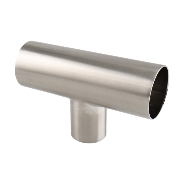 Reducing tee with 2-inch by 1.5-inch butt weld connections, made from 316L stainless steel, with a 15RA electro-polished internal finish and 32RA outer finish, SF4 BPE compliant.