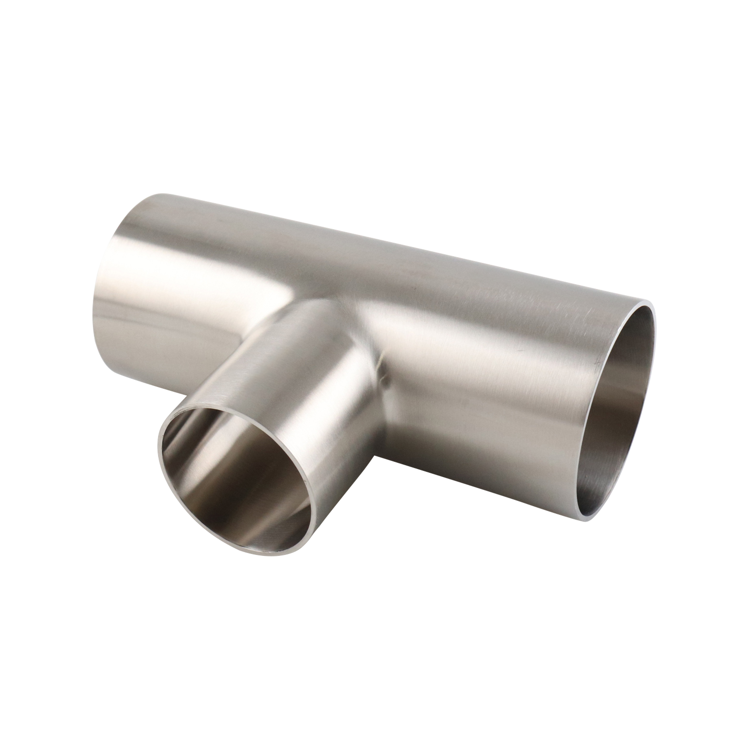 reducing tee, 2.5-inch x 2-inch butt-weld, made from 304 stainless steel, with 32RA interior and exterior surface finish