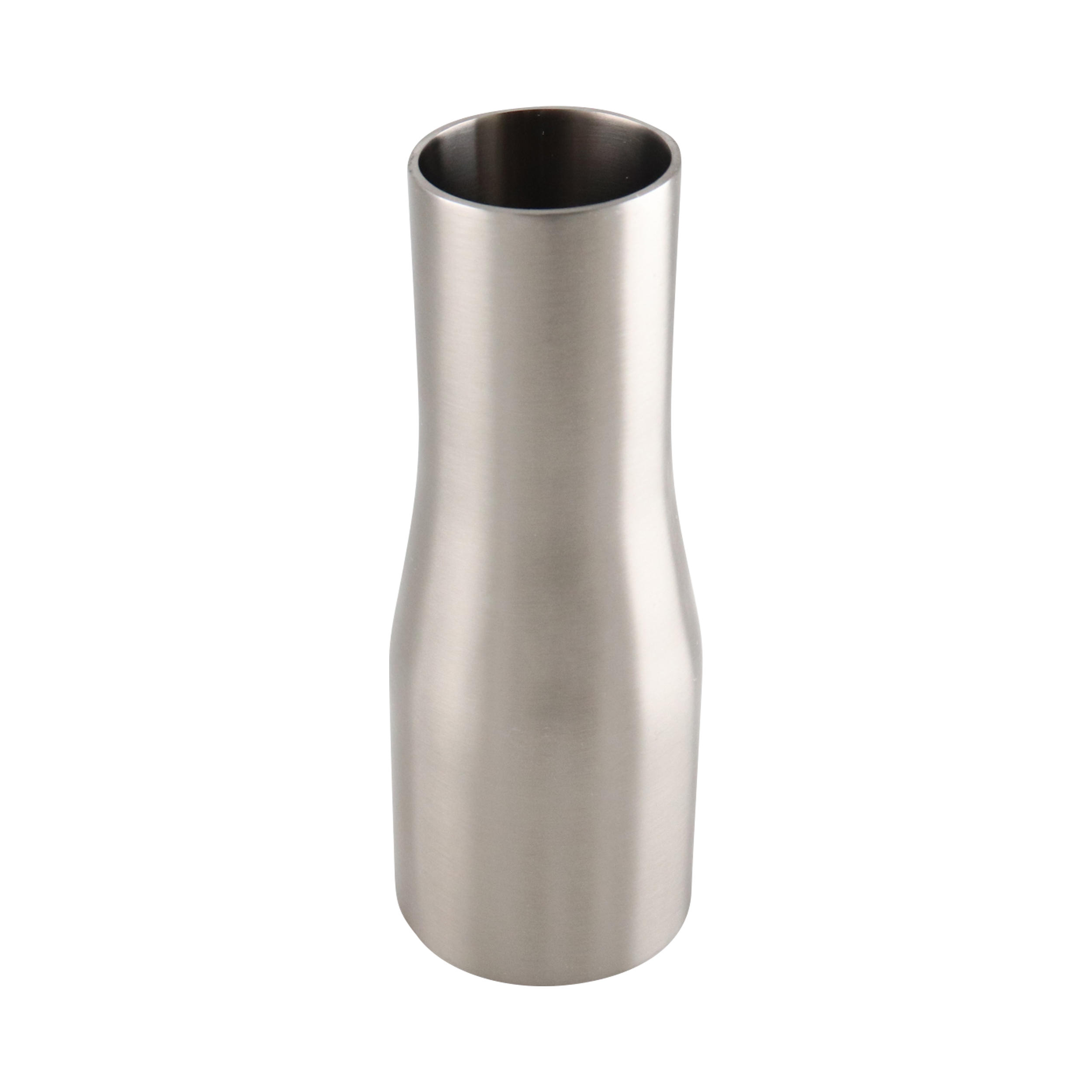 Concentric reducer, 2-inch by 1.5-inch butt weld connection, made of 316L stainless steel, with a 5.25-inch overall length, 20RA inner diameter finish, and 32RA outer diameter finish, SF1 compliant.