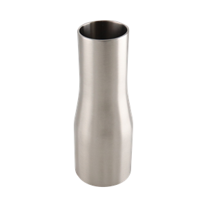 Concentric reducer, 2-inch by 1.5-inch butt weld connection, made of 316L stainless steel, with a 5.25-inch overall length, 20RA inner diameter finish, and 32RA outer diameter finish, SF1 compliant.