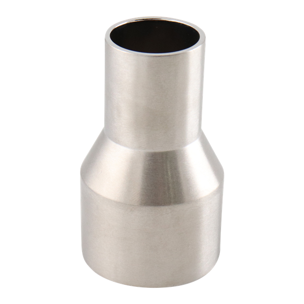 concentric reducer, 1.5-inch x 1-inch butt-weld, 316L stainless steel, 2.5-inch overall length, with 20RA interior and 32RA exterior surface finish, SF1 BPE compliant