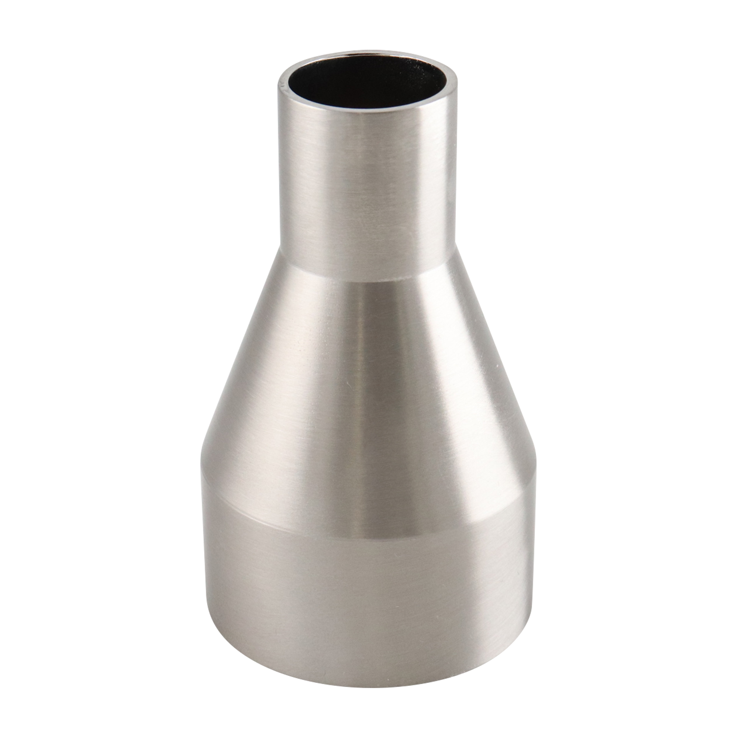 Concentric Reducer, 2-inch to 1-inch butt weld connection, made of 316L stainless steel, with a 3.375-inch overall length, 15RA electropolished inner diameter, and 32RA outer diameter, compliant with SF4 BPE standards.